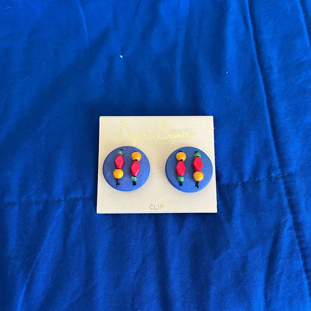 Vintage Clip-On Earrings with Colorful Beads